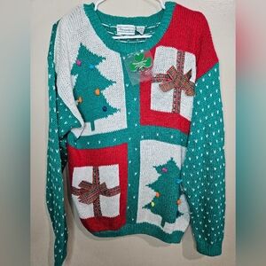 Shenanigans Ugly Christmas Sweater Gift Tree Knit Pullover Size L NWT